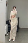 Un Morceau velvet lace stitching waist details dress UM231LS08 white PUM35